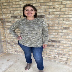 Rounded Neck Marbled Knit Sweater